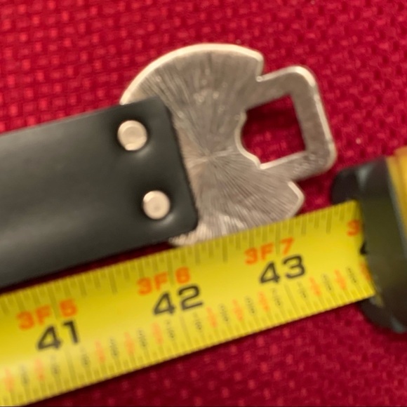 Chico’s black leather statement belt adjustable bold ornate buckle M/L EUC - Picture 6 of 12